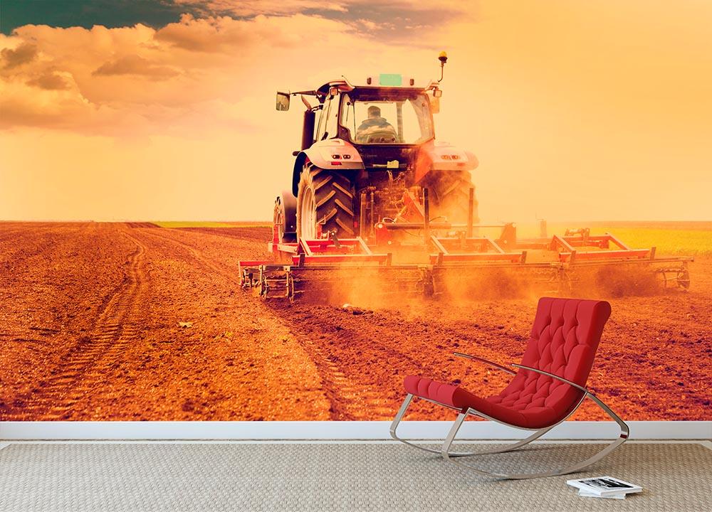 Tractor in sunset Wall Mural Wallpaper - Canvas Art Rocks - 2