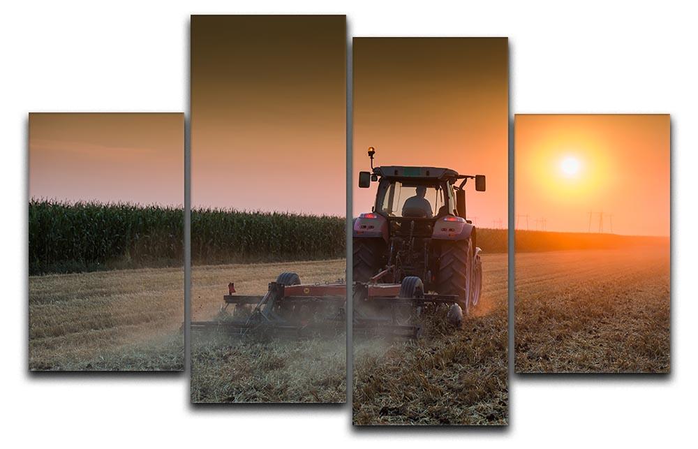 Tractor plowing field at dusk 4 Split Panel Canvas - Canvas Art Rocks - 1