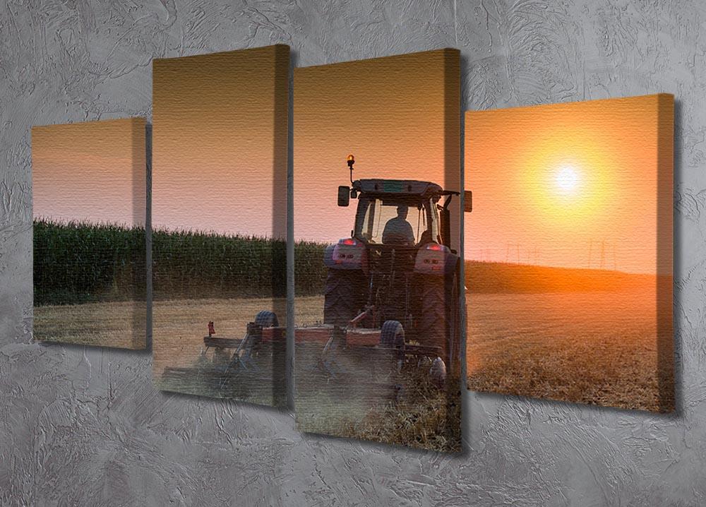 Tractor plowing field at dusk 4 Split Panel Canvas - Canvas Art Rocks - 2