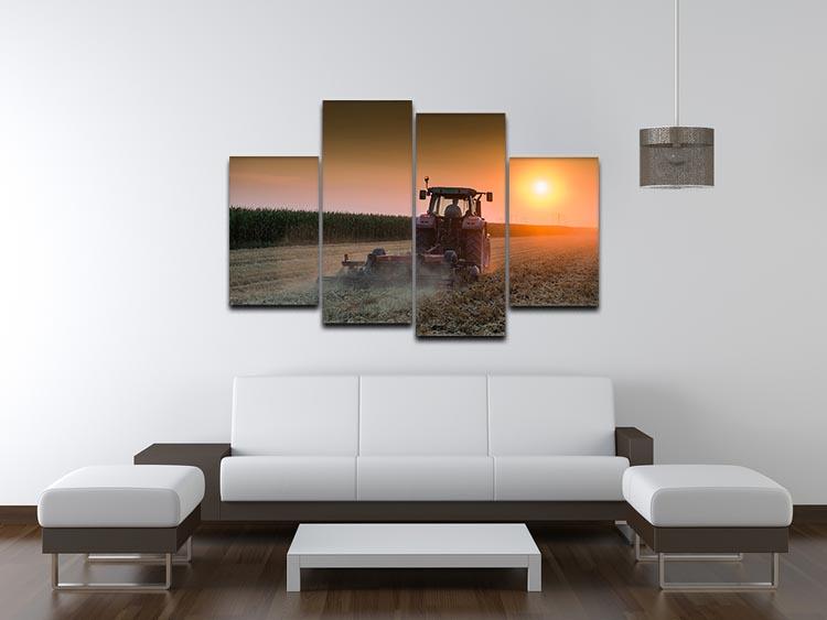 Tractor plowing field at dusk 4 Split Panel Canvas - Canvas Art Rocks - 3