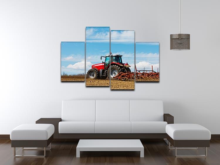 Tractor plowing the field 4 Split Panel Canvas - Canvas Art Rocks - 3