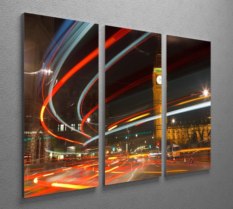 Traffic in night London 3 Split Panel Canvas Print - Canvas Art Rocks - 2