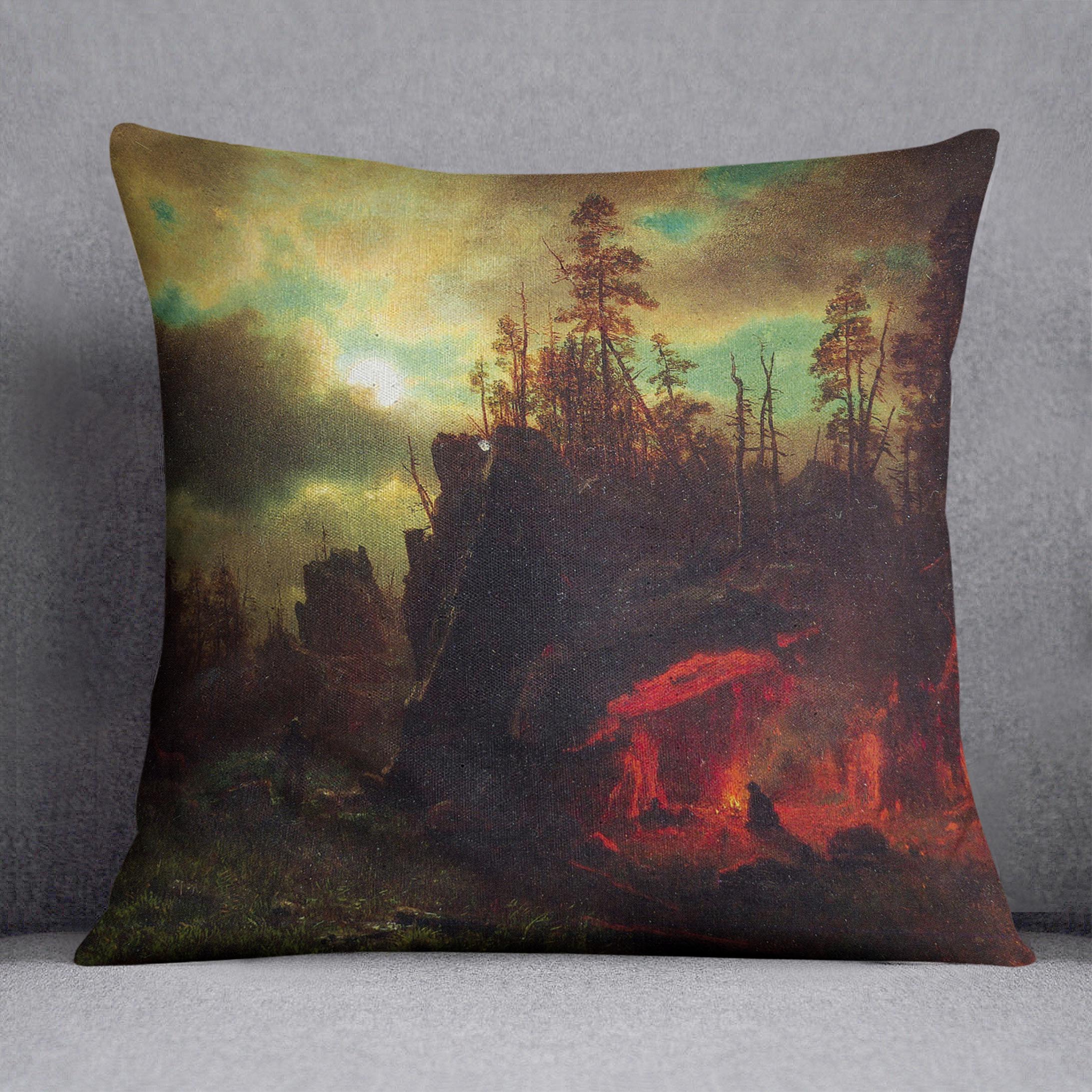 Trapper's camp by Bierstadt Cushion - Canvas Art Rocks - 1