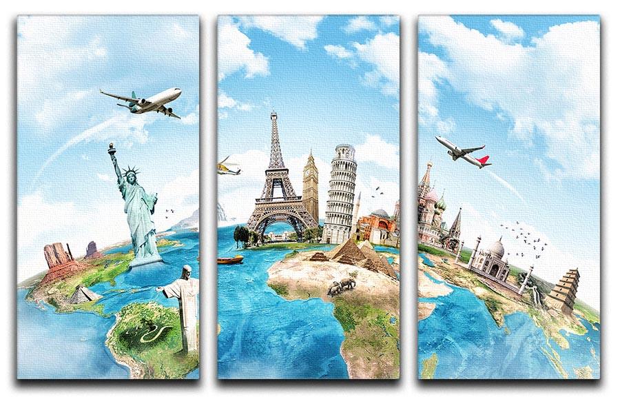Travel the world 3 Split Panel Canvas Print - Canvas Art Rocks - 1