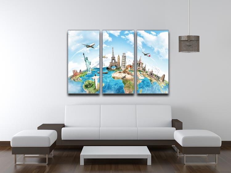 Travel the world 3 Split Panel Canvas Print - Canvas Art Rocks - 3