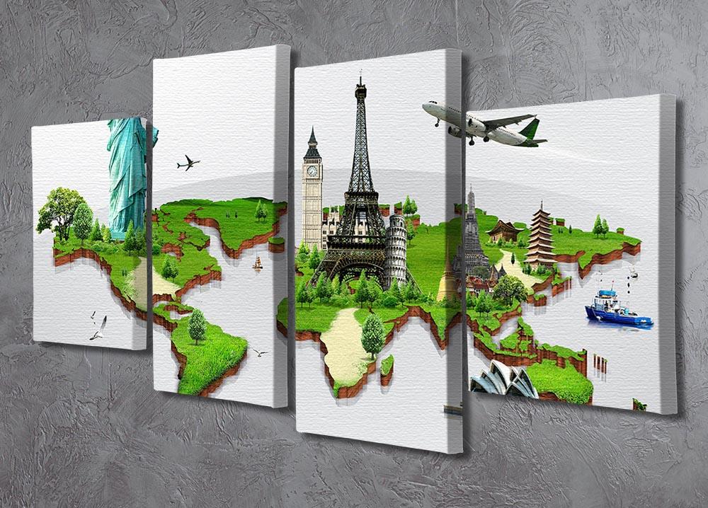 Travel the world concept 4 Split Panel Canvas - Canvas Art Rocks - 2