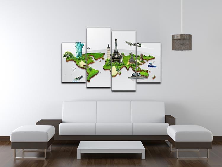 Travel the world concept 4 Split Panel Canvas - Canvas Art Rocks - 3