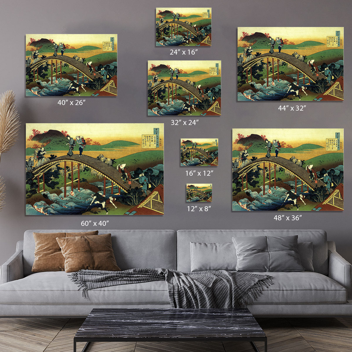Travellers on the bridge near the waterfall of Ono by Hokusai Canvas Print or Poster - Canvas Art Rocks - 7