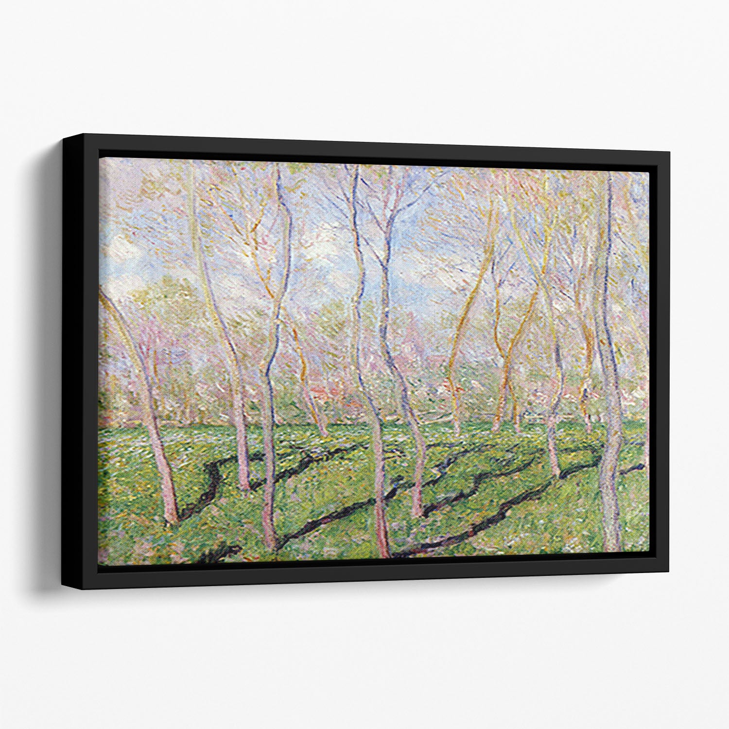 Trees in winter look at Bennecourt by Monet Floating Framed Canvas