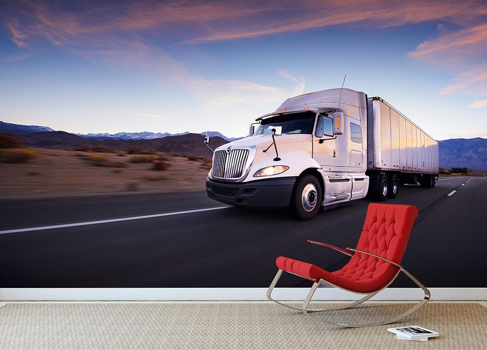Truck and highway at sunset Wall Mural Wallpaper - Canvas Art Rocks - 2