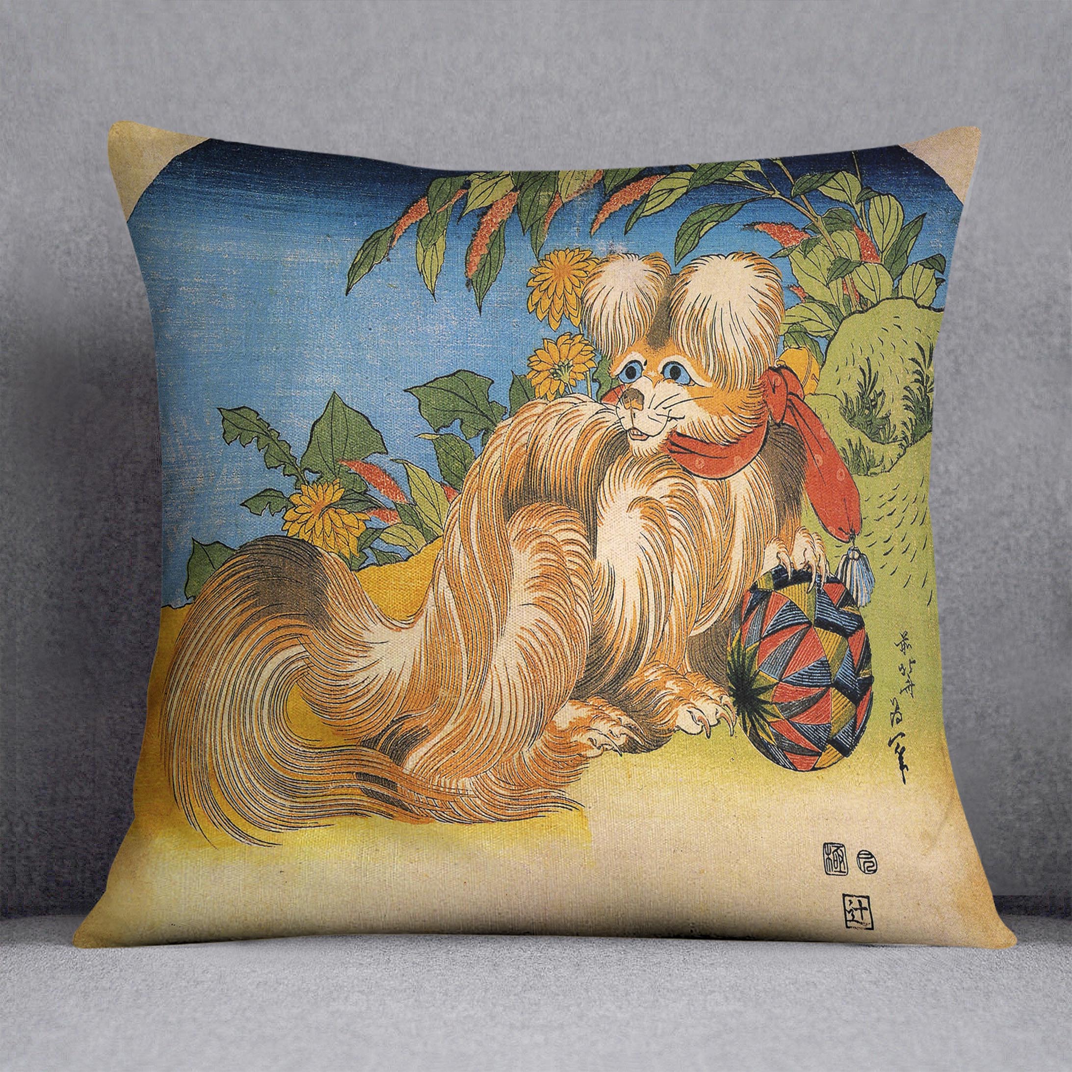 Tschin - the pet dog by Hokusai Cushion