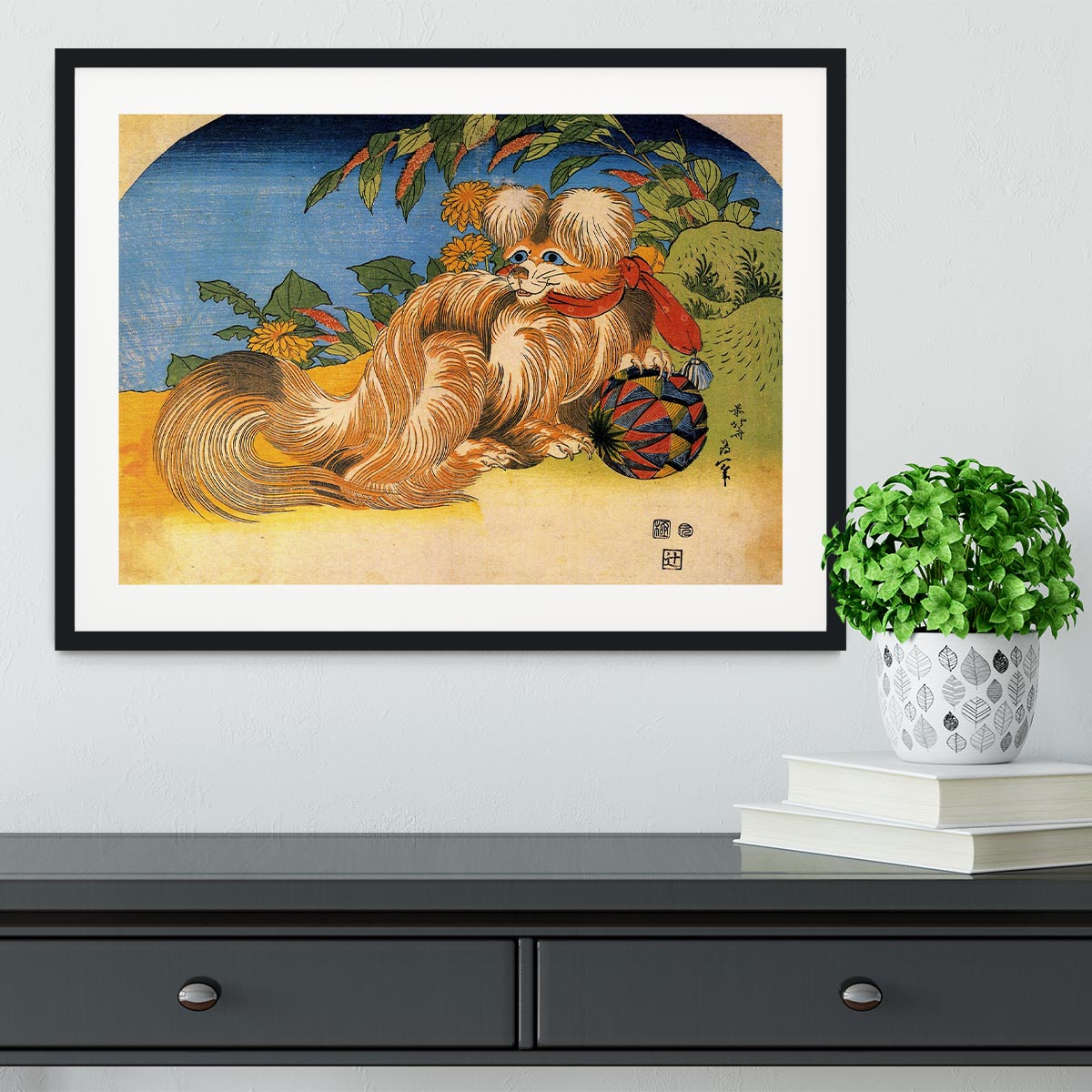 Tschin - the pet dog by Hokusai Framed Print - Canvas Art Rocks - 1