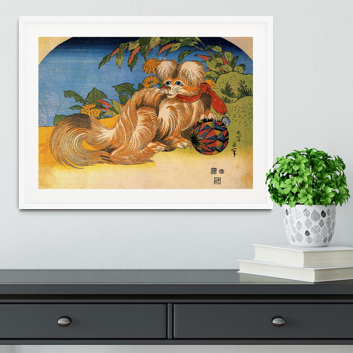 Tschin - the pet dog by Hokusai Framed Print - Canvas Art Rocks - 5