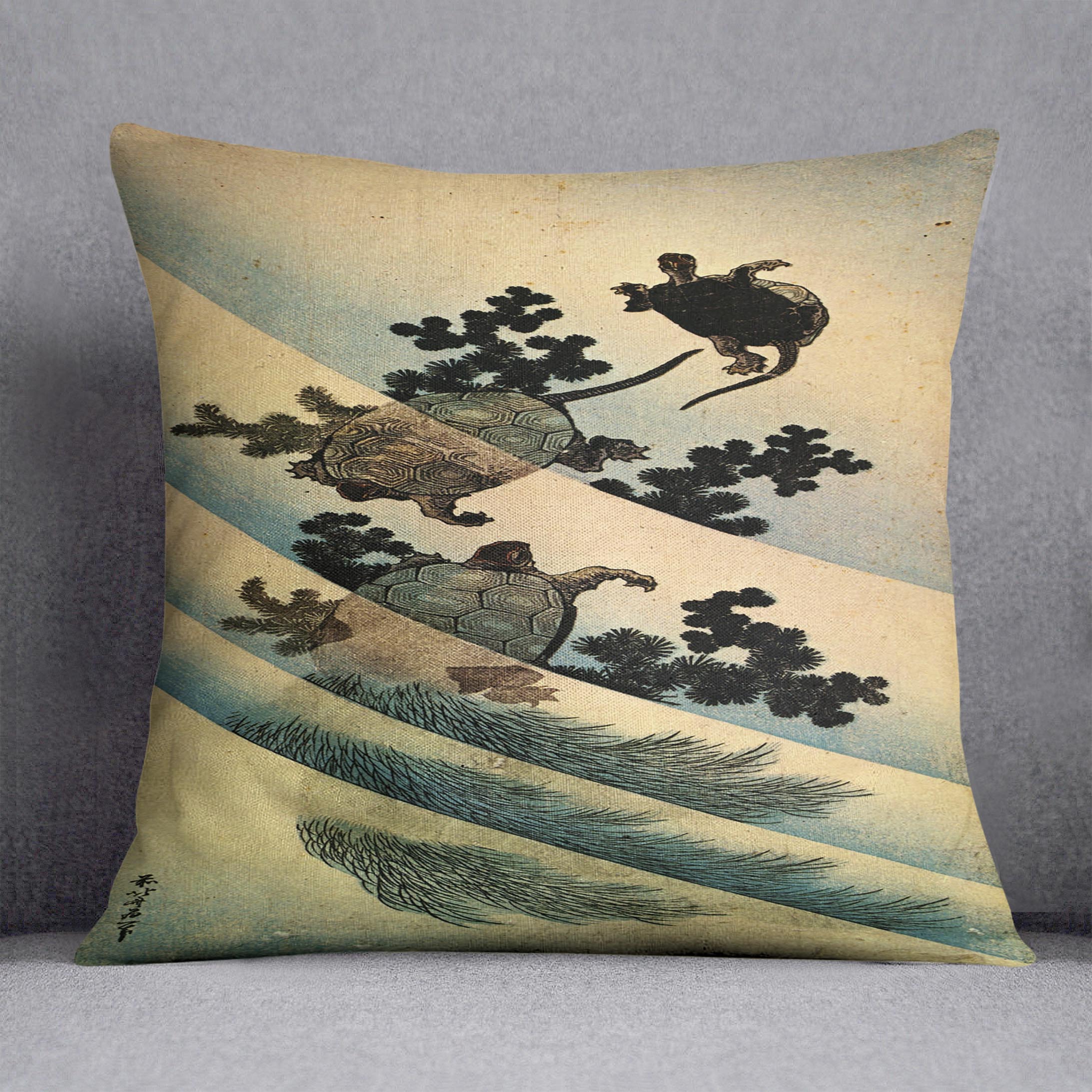 Turtles by Hokusai Cushion