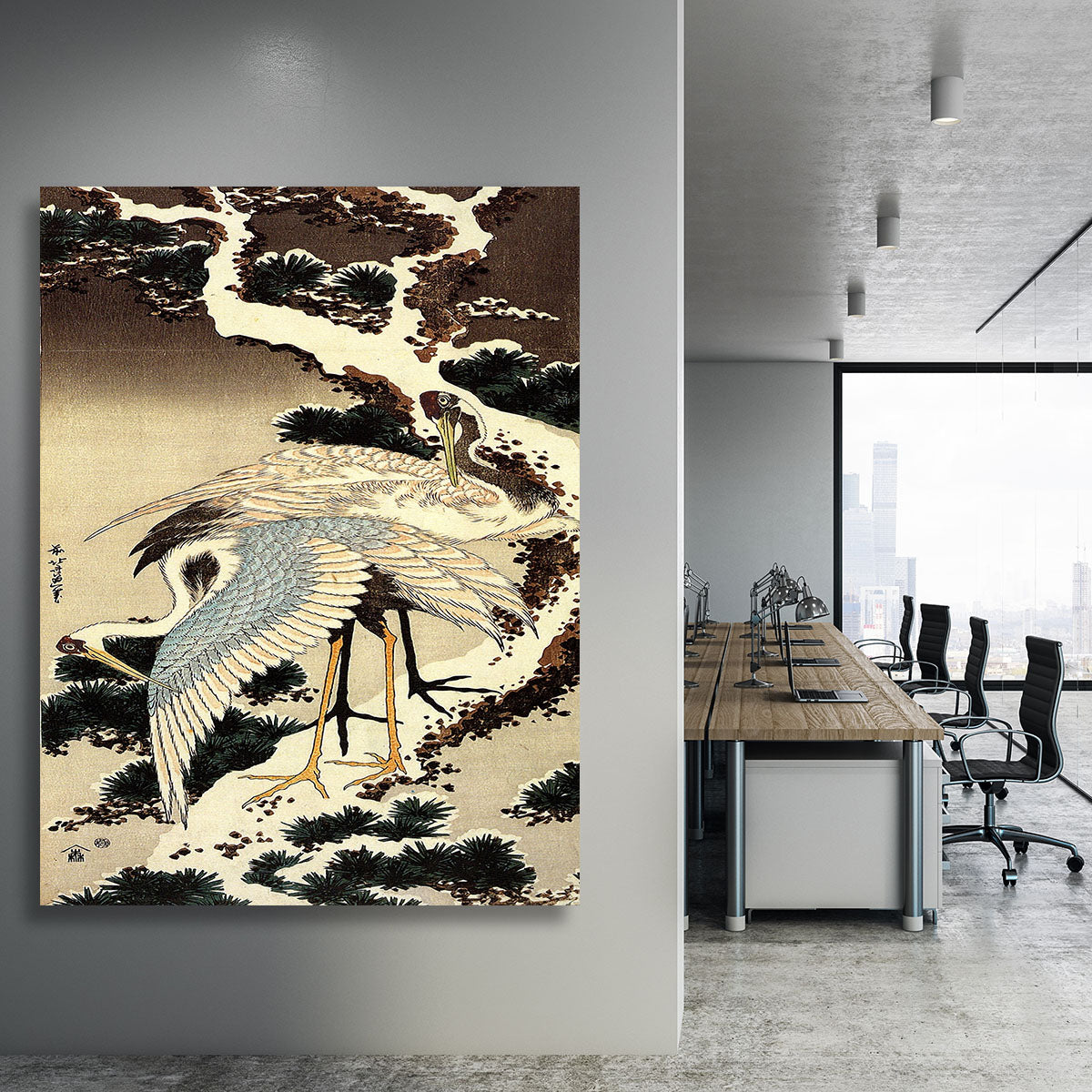 Two cranes on a pine covered with snow by Hokusai Canvas Print or Poster - Canvas Art Rocks - 3