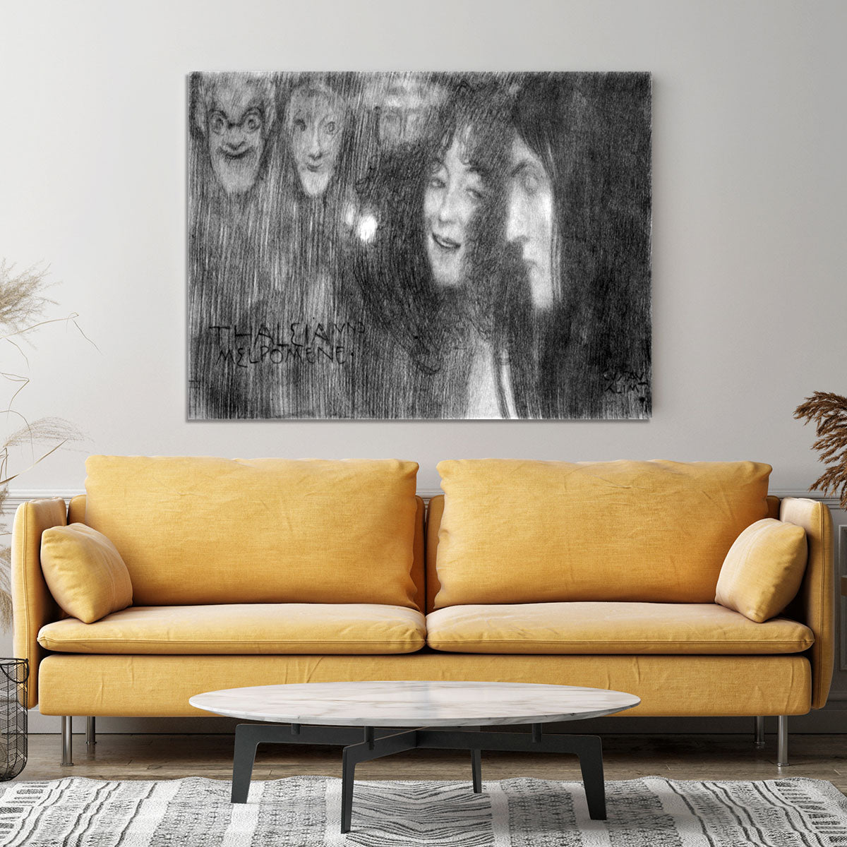 Two girls heads in profile and masks Thalia and Melpomene by Klimt Canvas Print or Poster - Canvas Art Rocks - 4