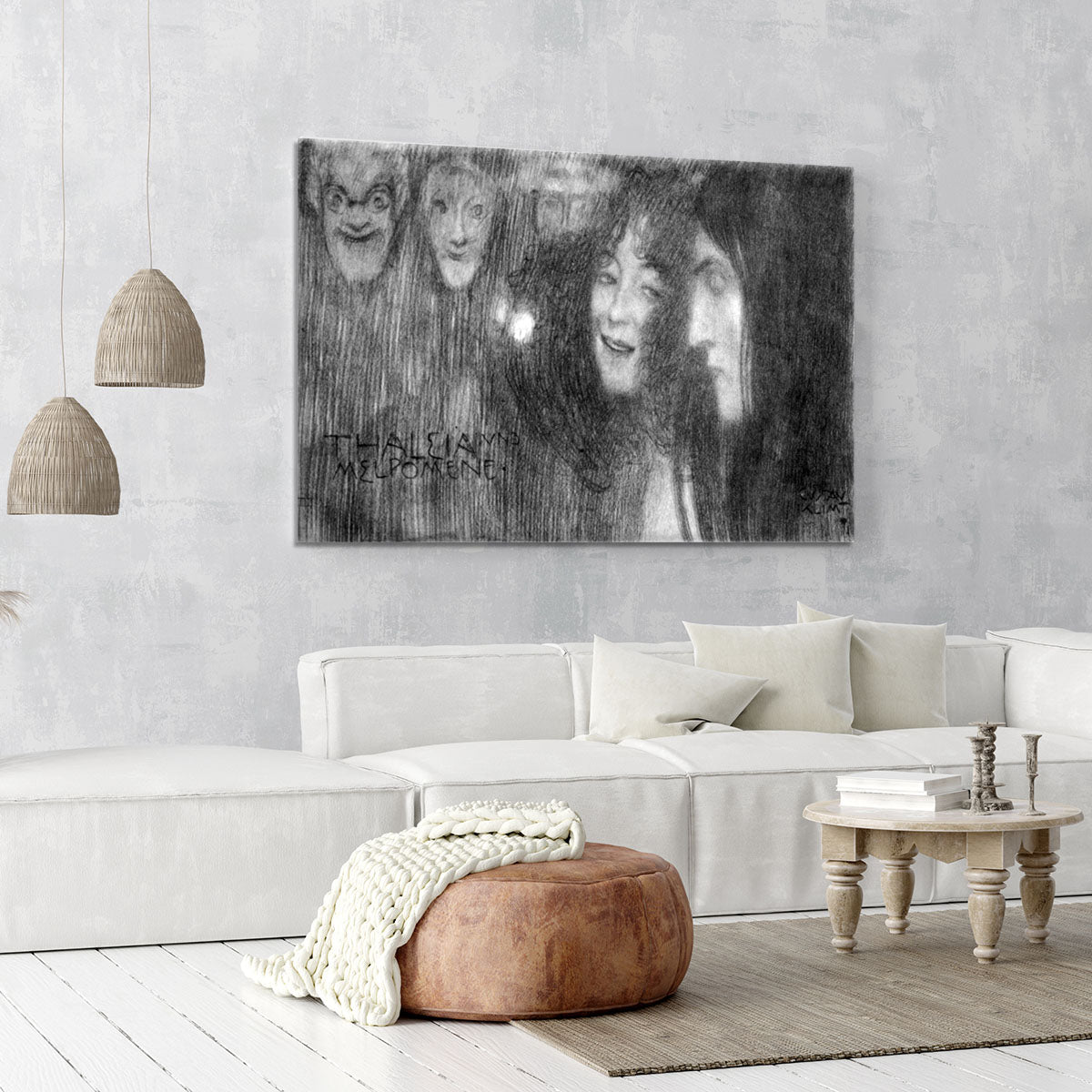 Two girls heads in profile and masks Thalia and Melpomene by Klimt Canvas Print or Poster - Canvas Art Rocks - 6