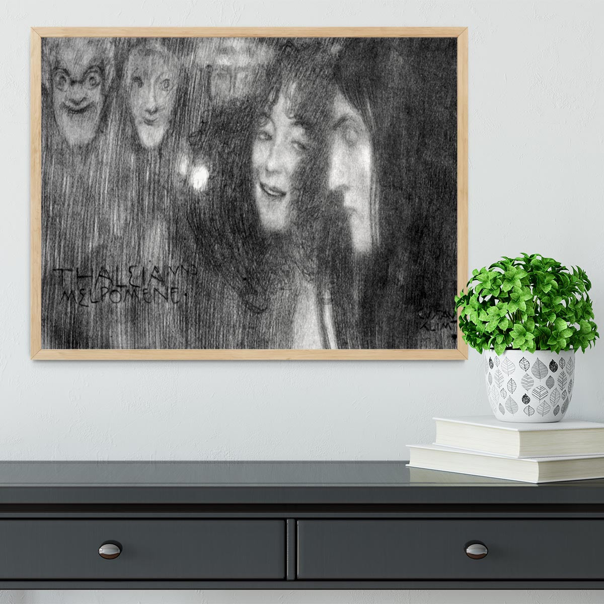 Two girls heads in profile and masks Thalia and Melpomene by Klimt Framed Print - Canvas Art Rocks - 4