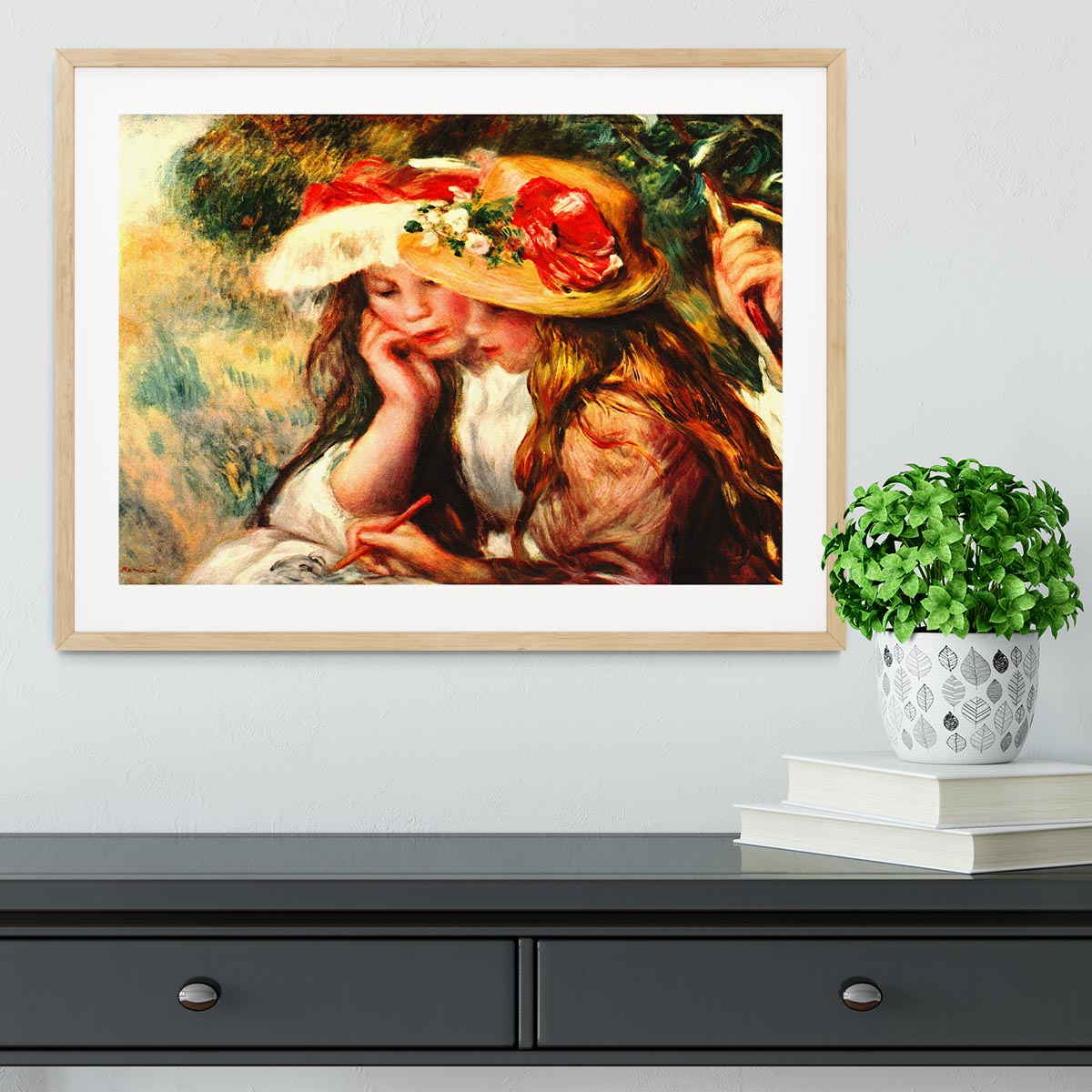 Two reading girls in a garden by Renoir Framed Print - Canvas Art Rocks - 3