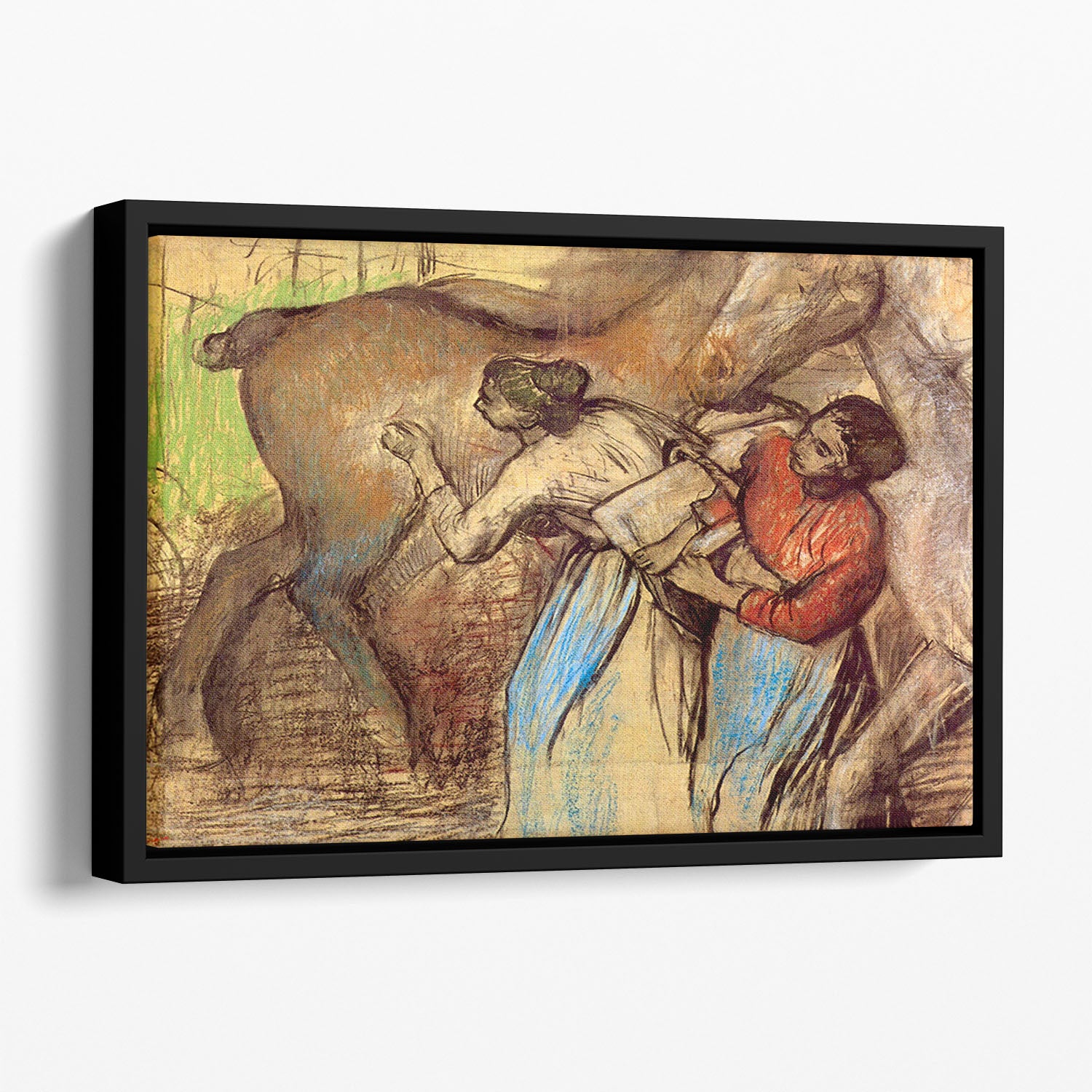 Two women washing horses by Degas Floating Framed Canvas