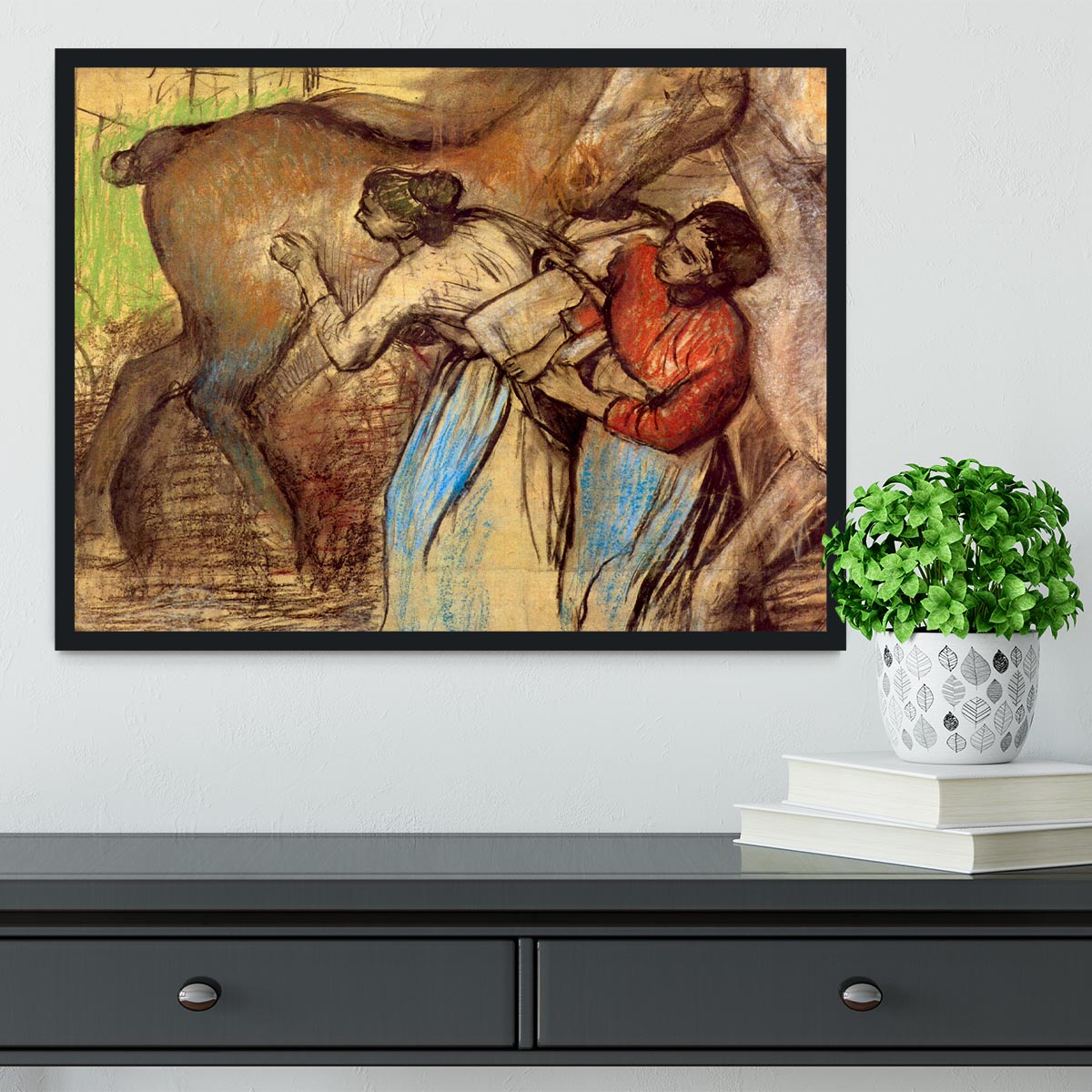 Two women washing horses by Degas Framed Print - Canvas Art Rocks - 2