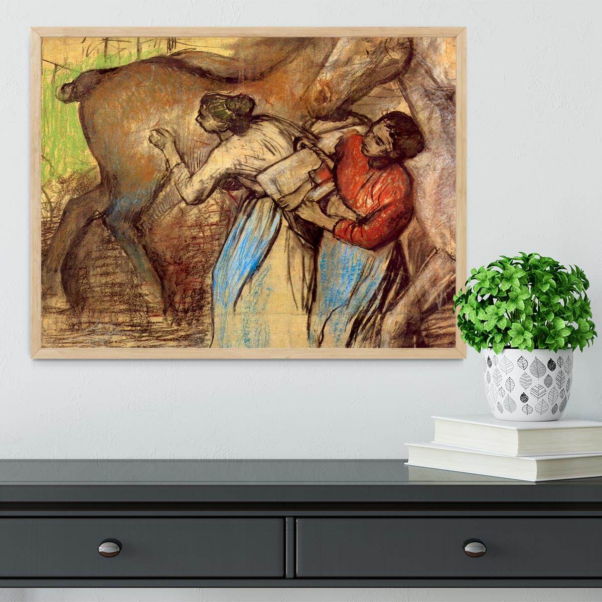 Two women washing horses by Degas Framed Print - Canvas Art Rocks - 4