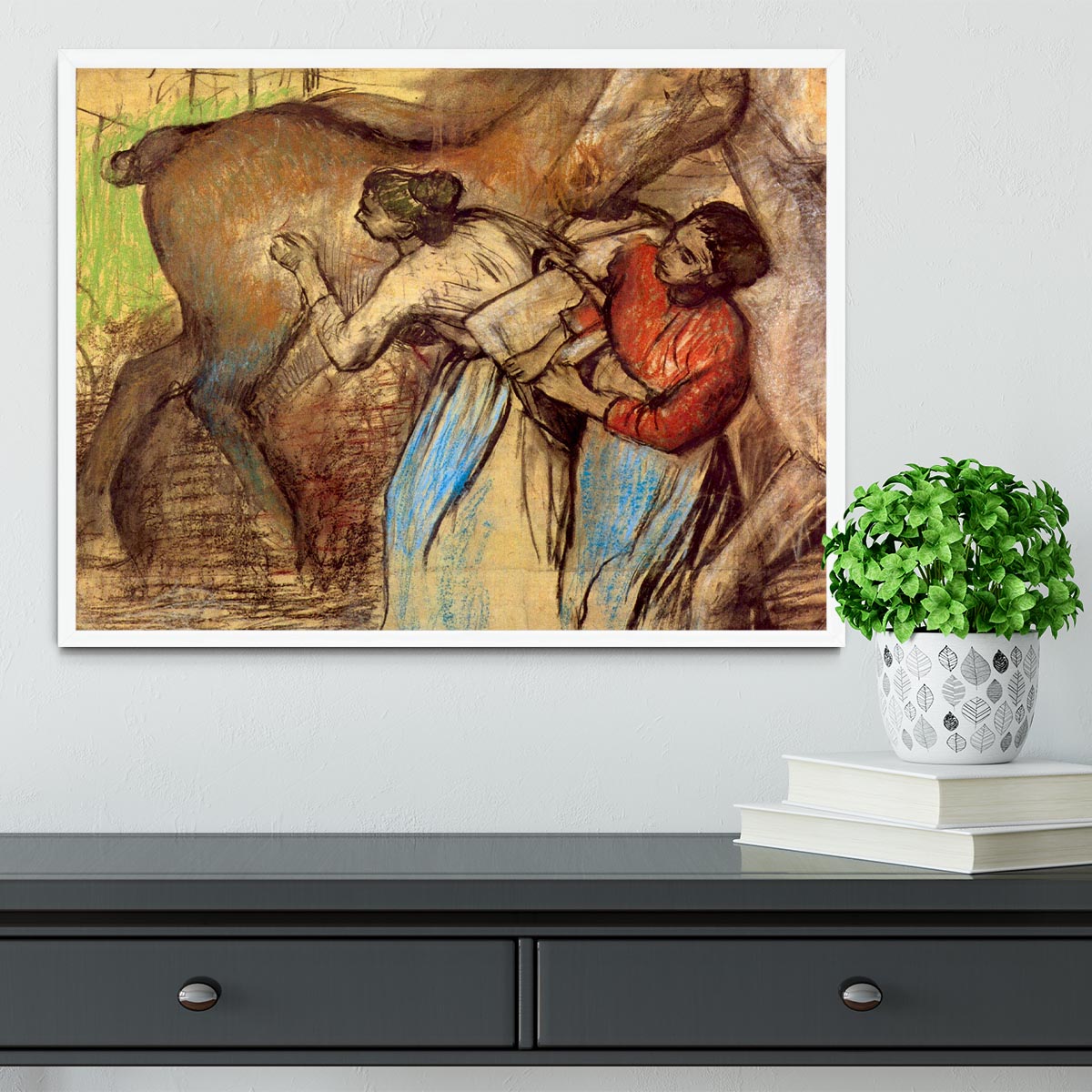 Two women washing horses by Degas Framed Print - Canvas Art Rocks -6