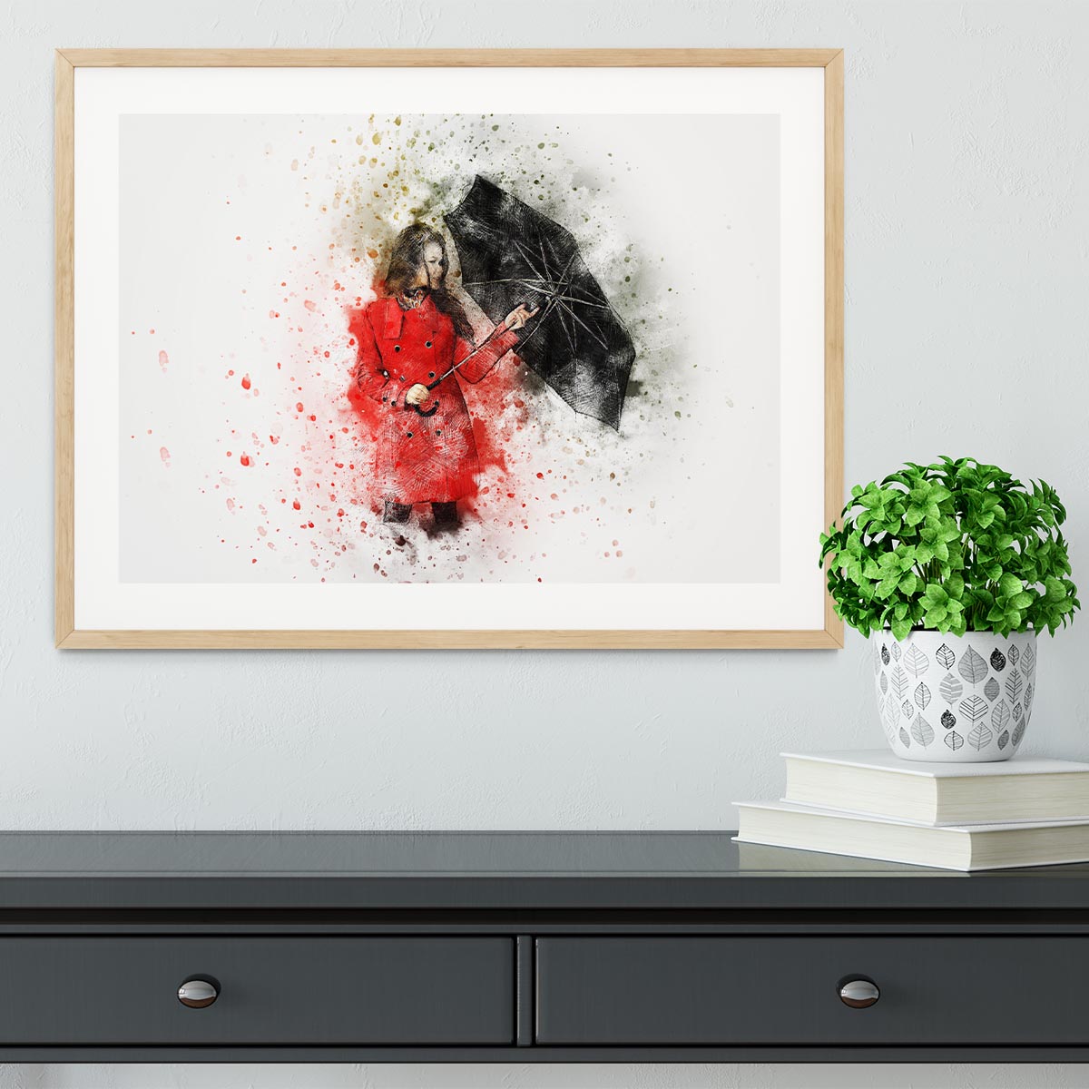 Umbrella Girl Painting Framed Print - Canvas Art Rocks - 3