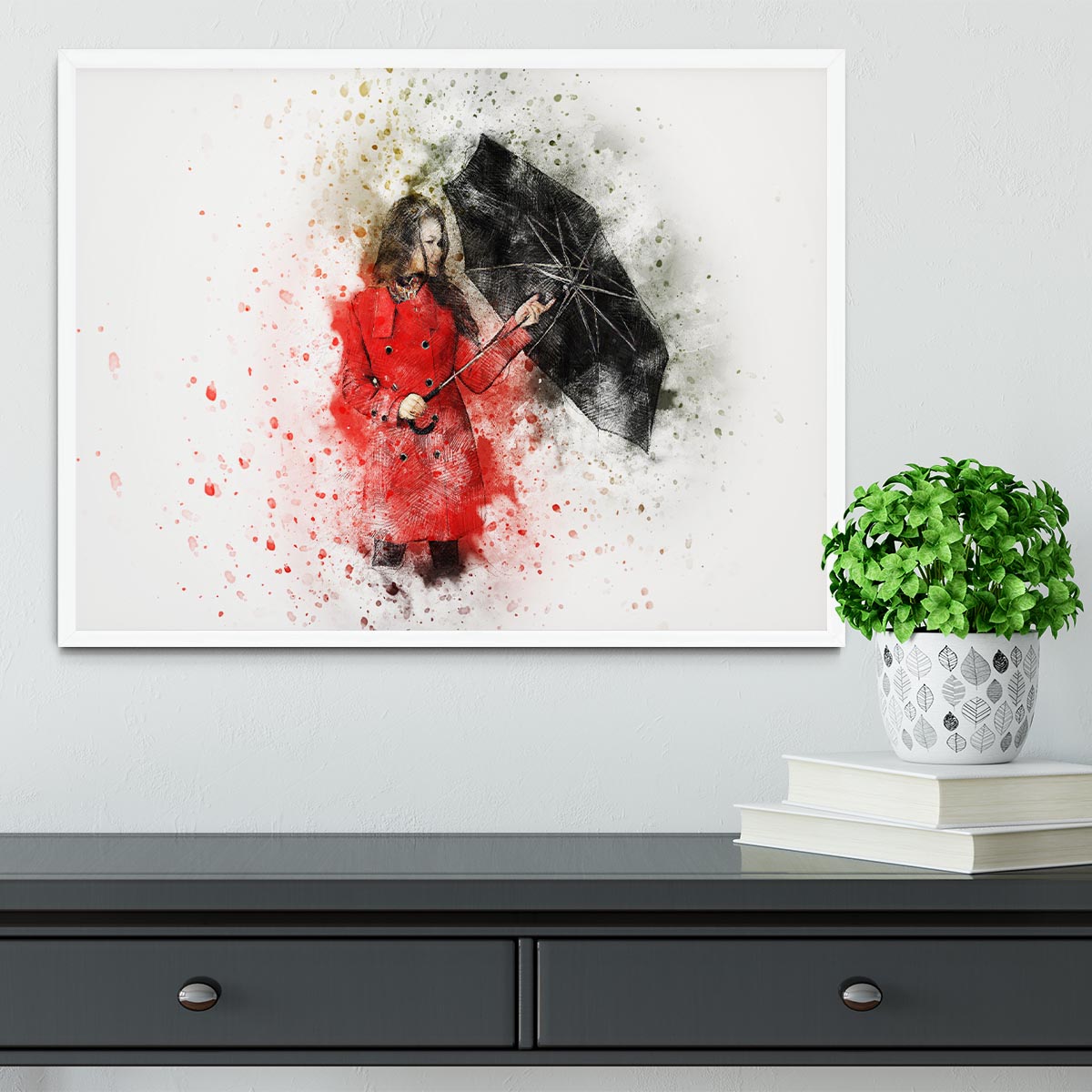 Umbrella Girl Painting Framed Print - Canvas Art Rocks -6