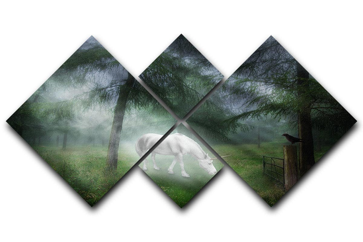 Unicorn in a magical forest 4 Square Multi Panel Canvas - Canvas Art Rocks - 1