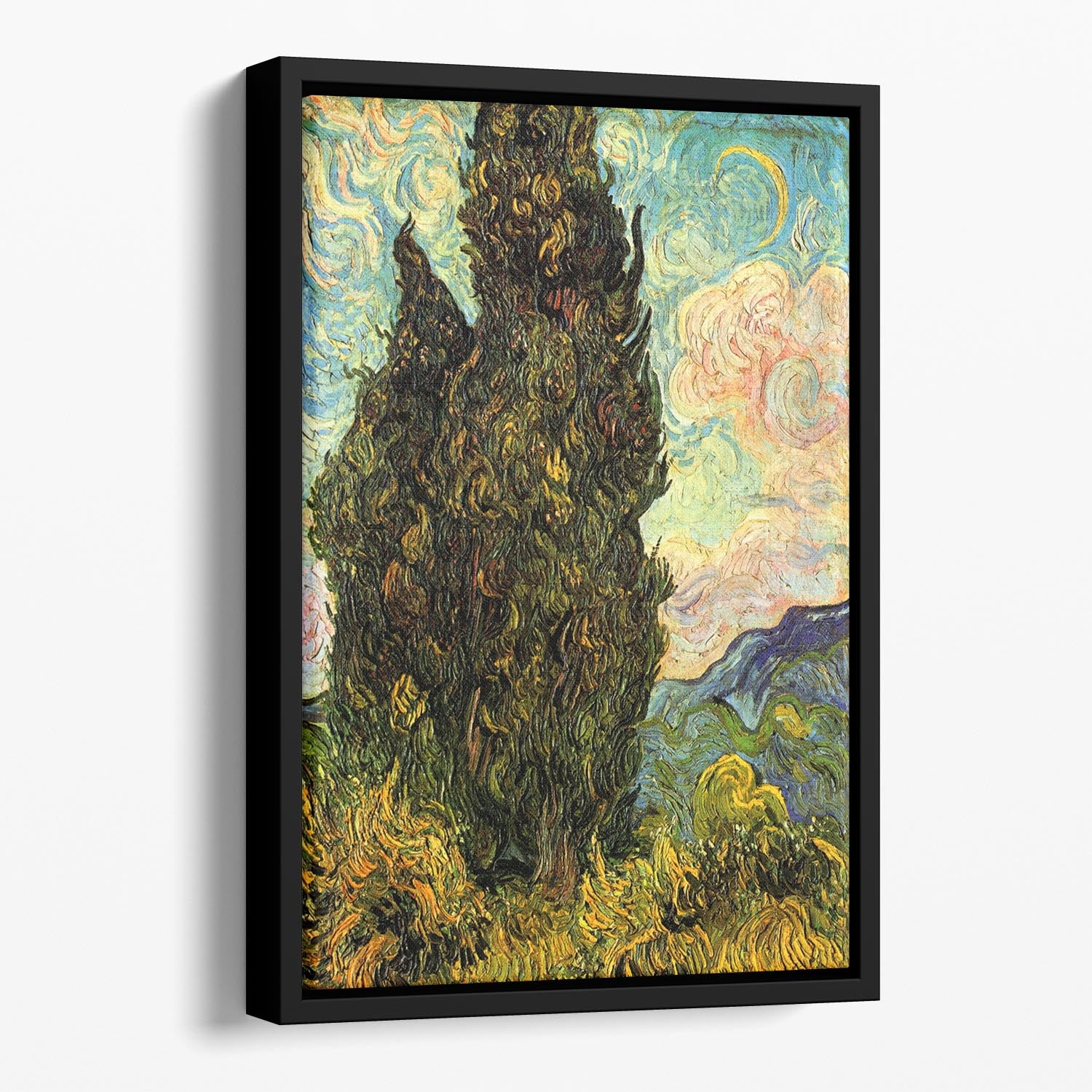 Van Gogh Cypresses Floating Framed Canvas