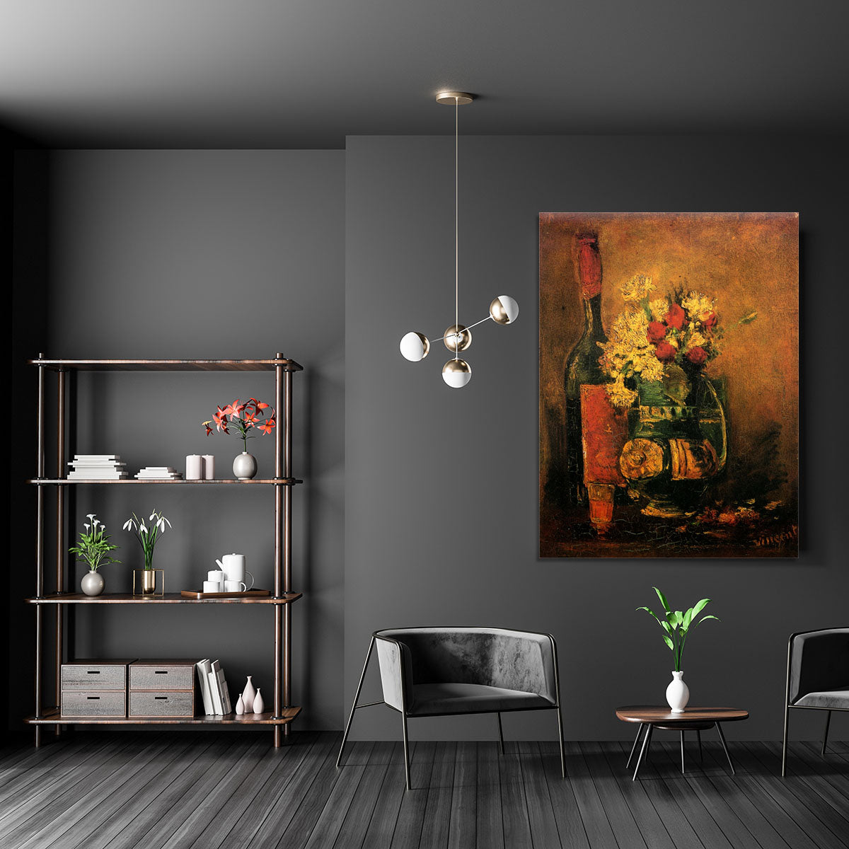 Vase with Carnations and Roses and a Bottle by Van Gogh Canvas Print or Poster - Canvas Art Rocks - 5