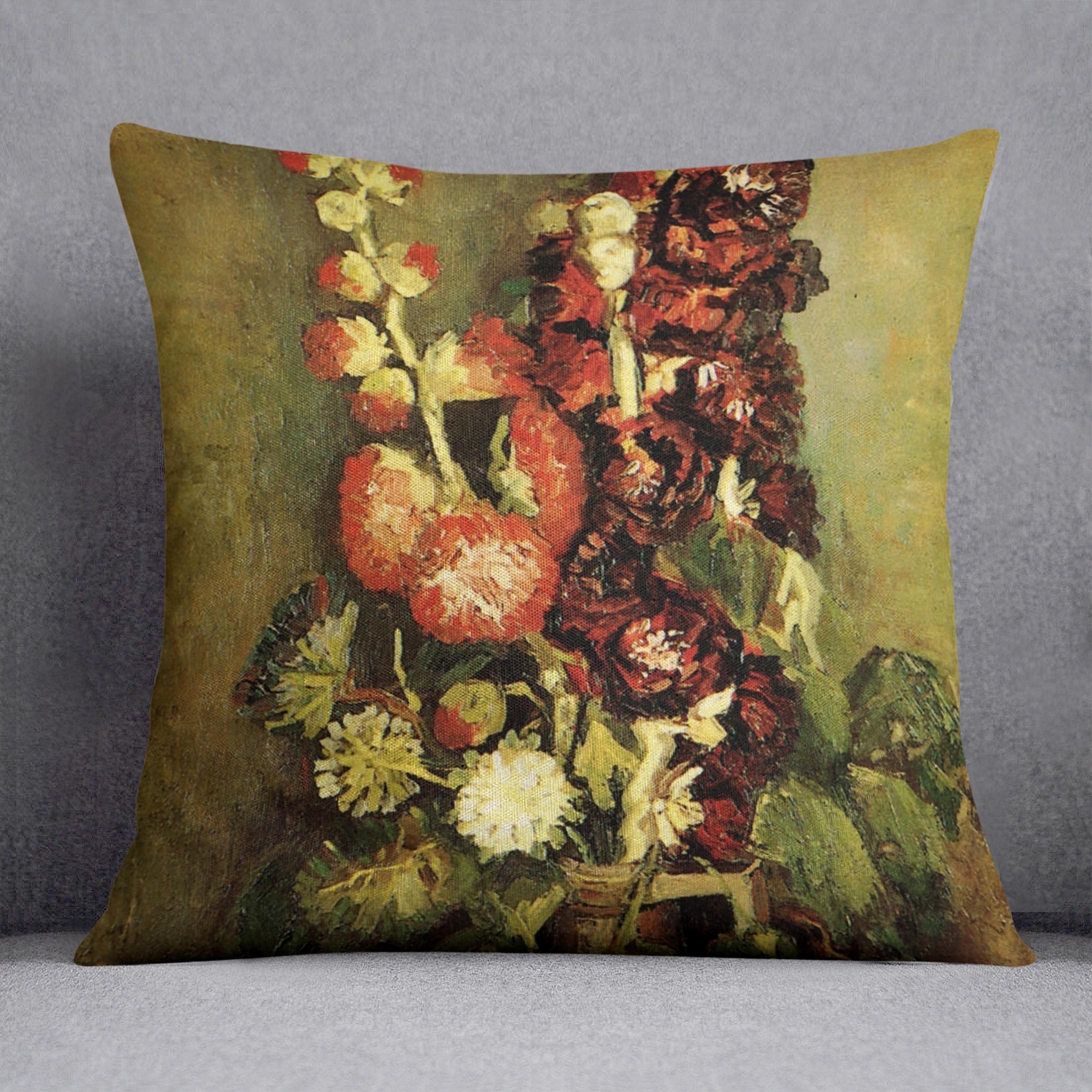 Vase with Hollyhocks by Van Gogh Cushion