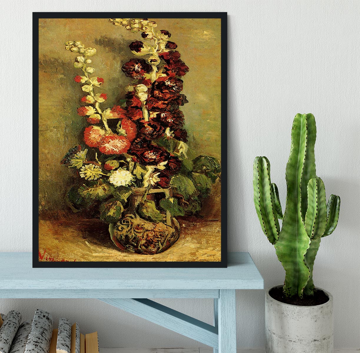 Vase with Hollyhocks by Van Gogh Framed Print - Canvas Art Rocks - 2