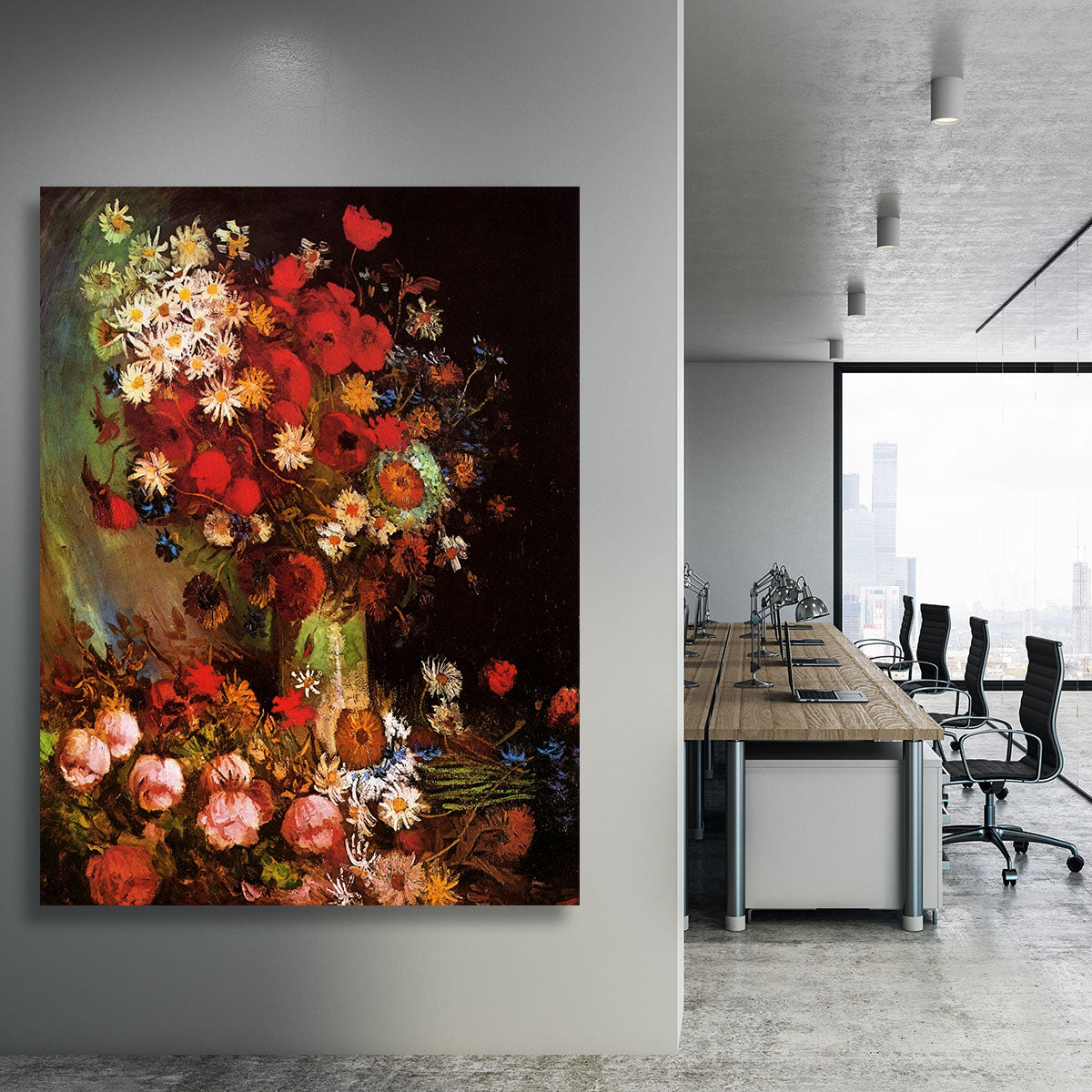 Vase with Poppies Cornflowers Peonies and Chrysanthemums by Van Gogh Canvas Print or Poster - Canvas Art Rocks - 3