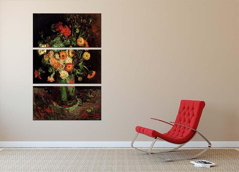 Vase with Zinnias and Geraniums by Van Gogh 3 Split Panel Canvas Print - Canvas Art Rocks - 2