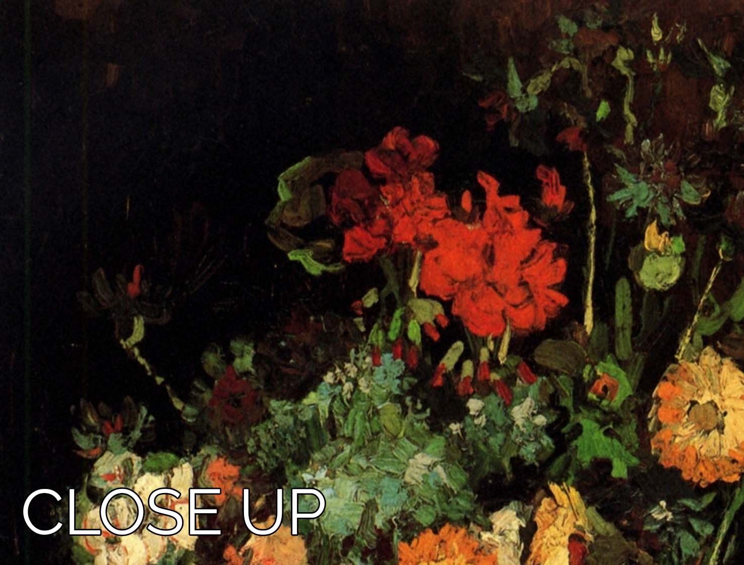 Vase with Zinnias and Geraniums by Van Gogh 3 Split Panel Canvas Print - Canvas Art Rocks - 3