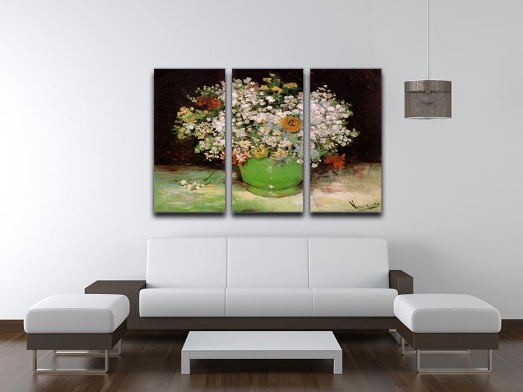 Vase with Zinnias and Other Flowers by Van Gogh 3 Split Panel Canvas Print - Canvas Art Rocks - 4