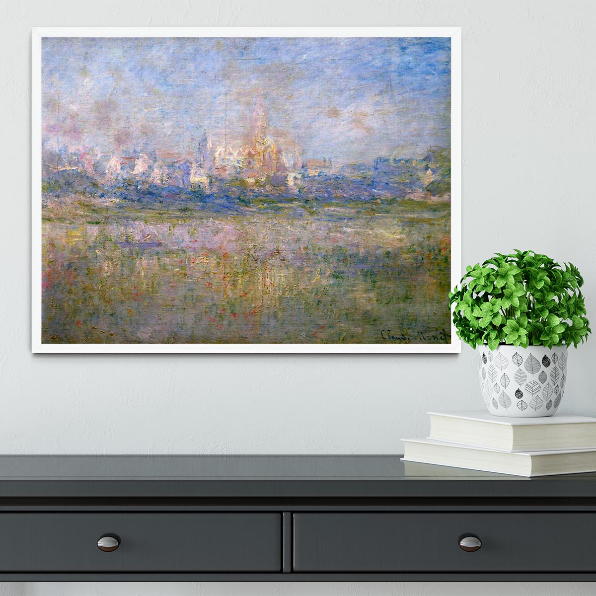 Vctheuil in the fog by Monet Framed Print - Canvas Art Rocks -6