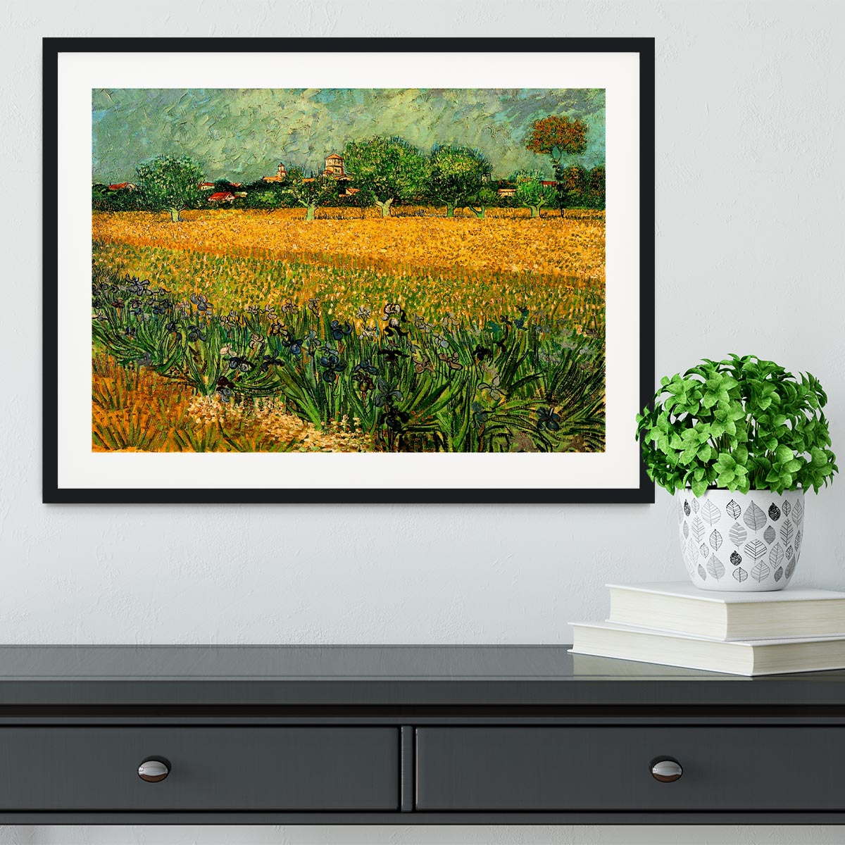 View of Arles with Irises in the Foreground by Van Gogh Framed Print - Canvas Art Rocks - 1