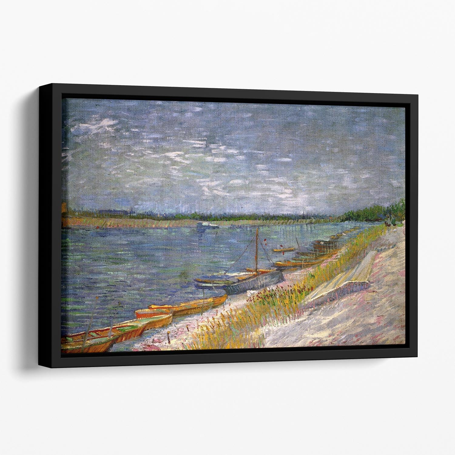 View of a River with Rowing Boats by Van Gogh Floating Framed Canvas