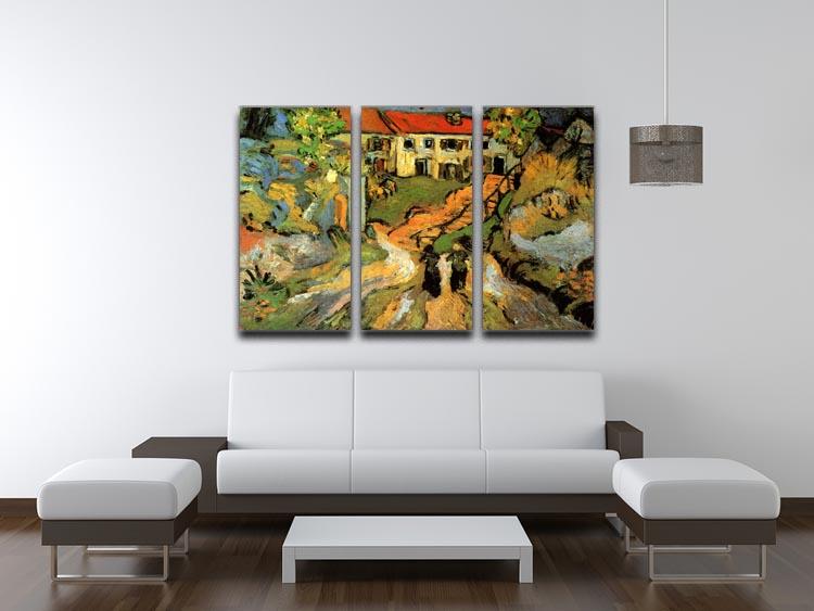 Village Street and Steps in Auvers with Two Figures by Van Gogh 3 Split Panel Canvas Print - Canvas Art Rocks - 4