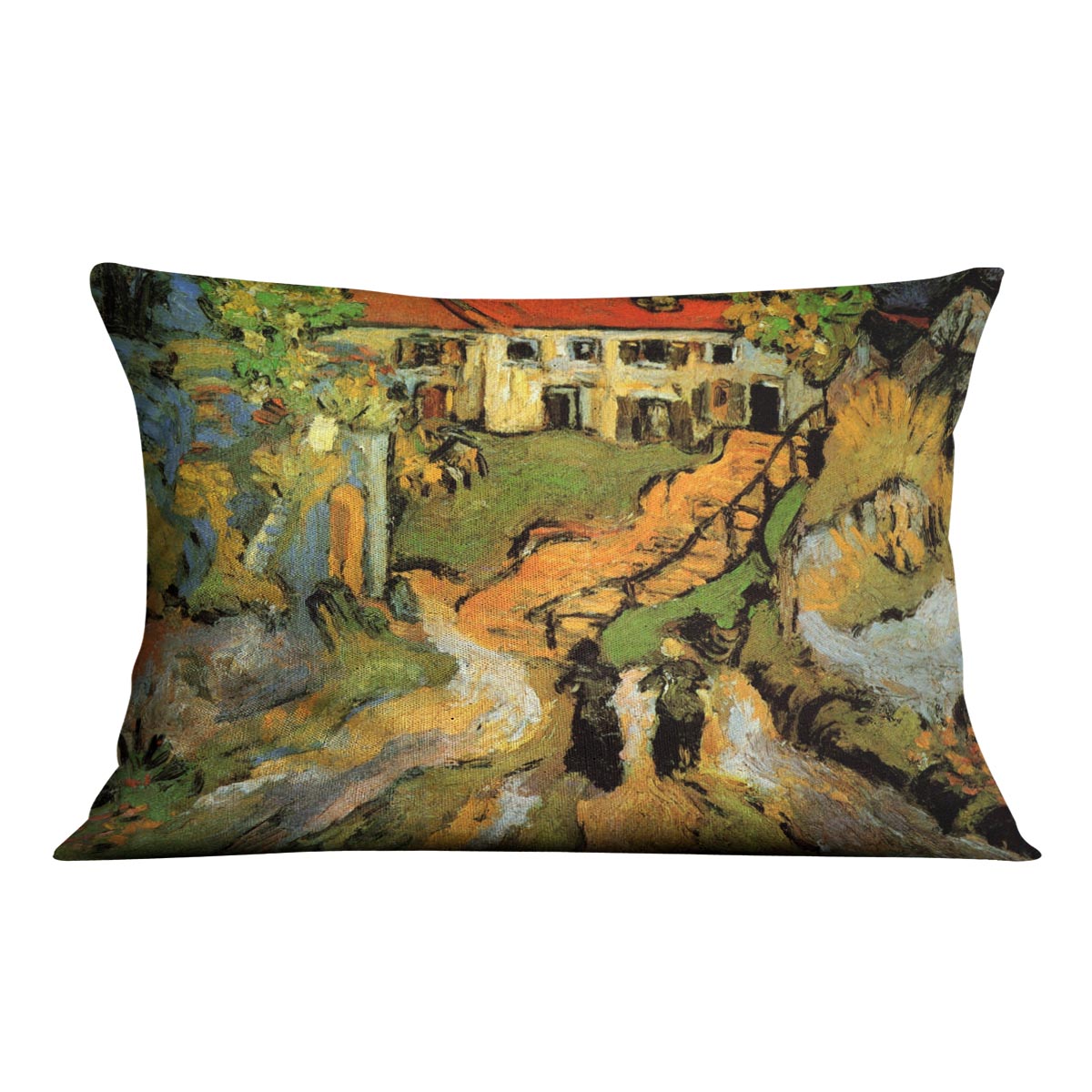 Village Street and Steps in Auvers with Two Figures by Van Gogh Cushion