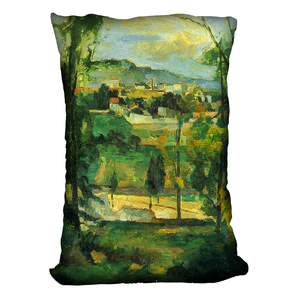 Village behind the trees Ile de France by Cezanne Cushion