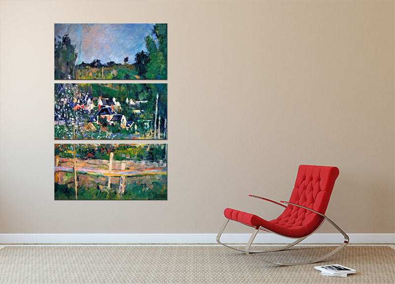 Village behind the view of Auvers-sur-Oise The Fence by Cezanne 3 Split Panel Canvas Print - Canvas Art Rocks - 2