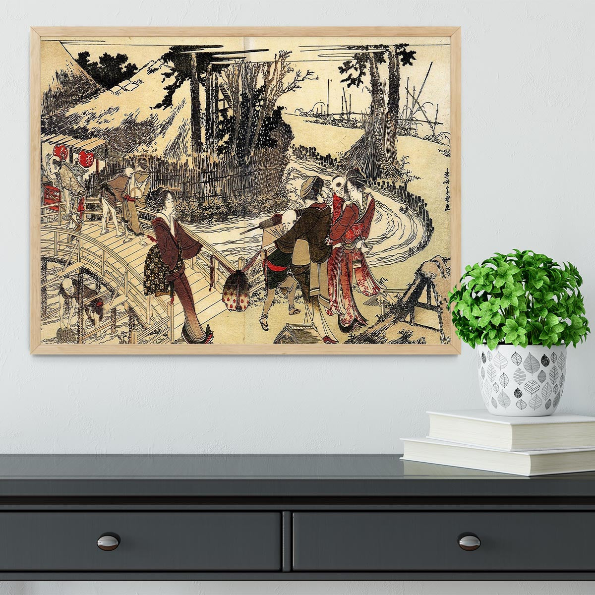 Village near a bridge by Hokusai Framed Print - Canvas Art Rocks - 4