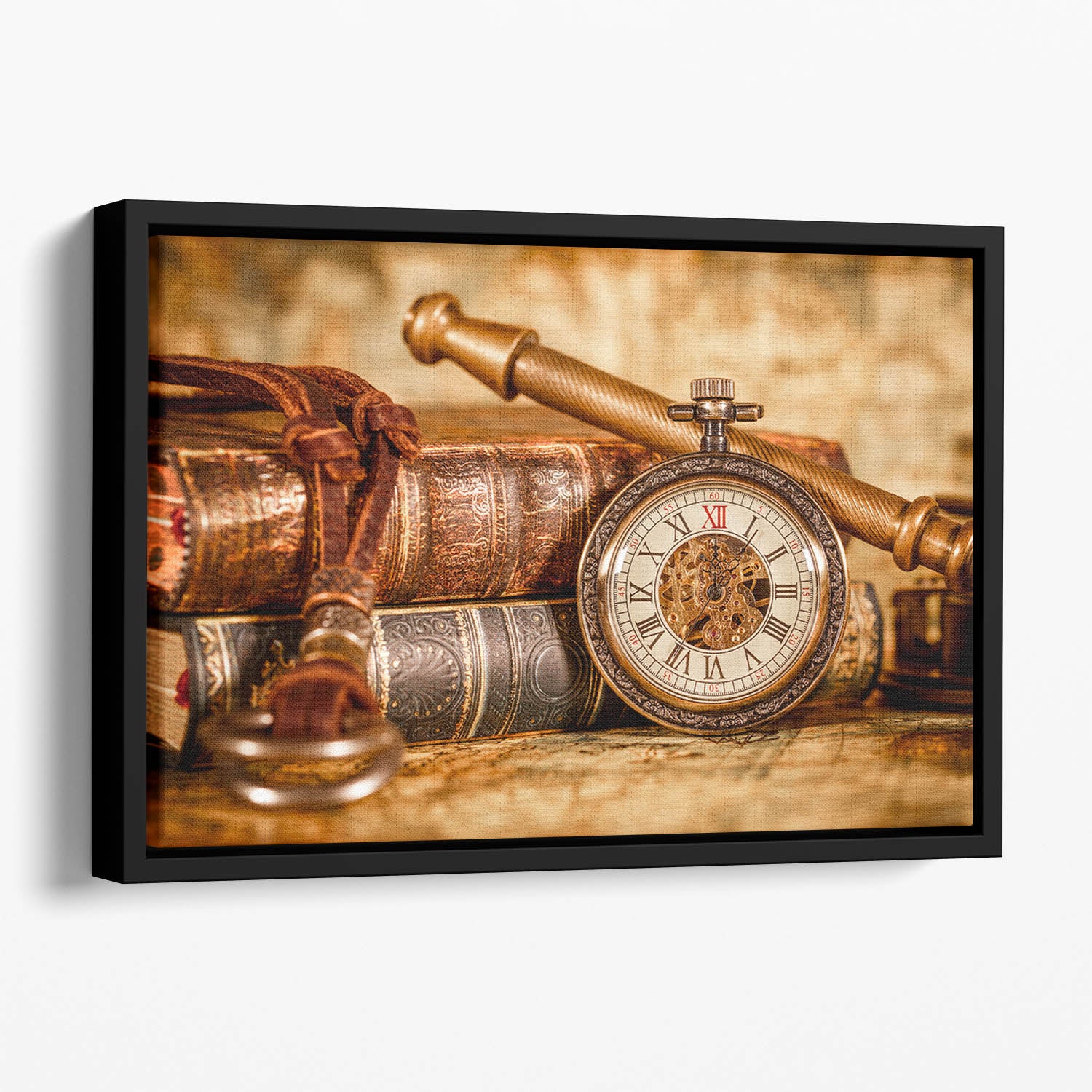 Vintage Antique pocket watch Floating Framed Canvas