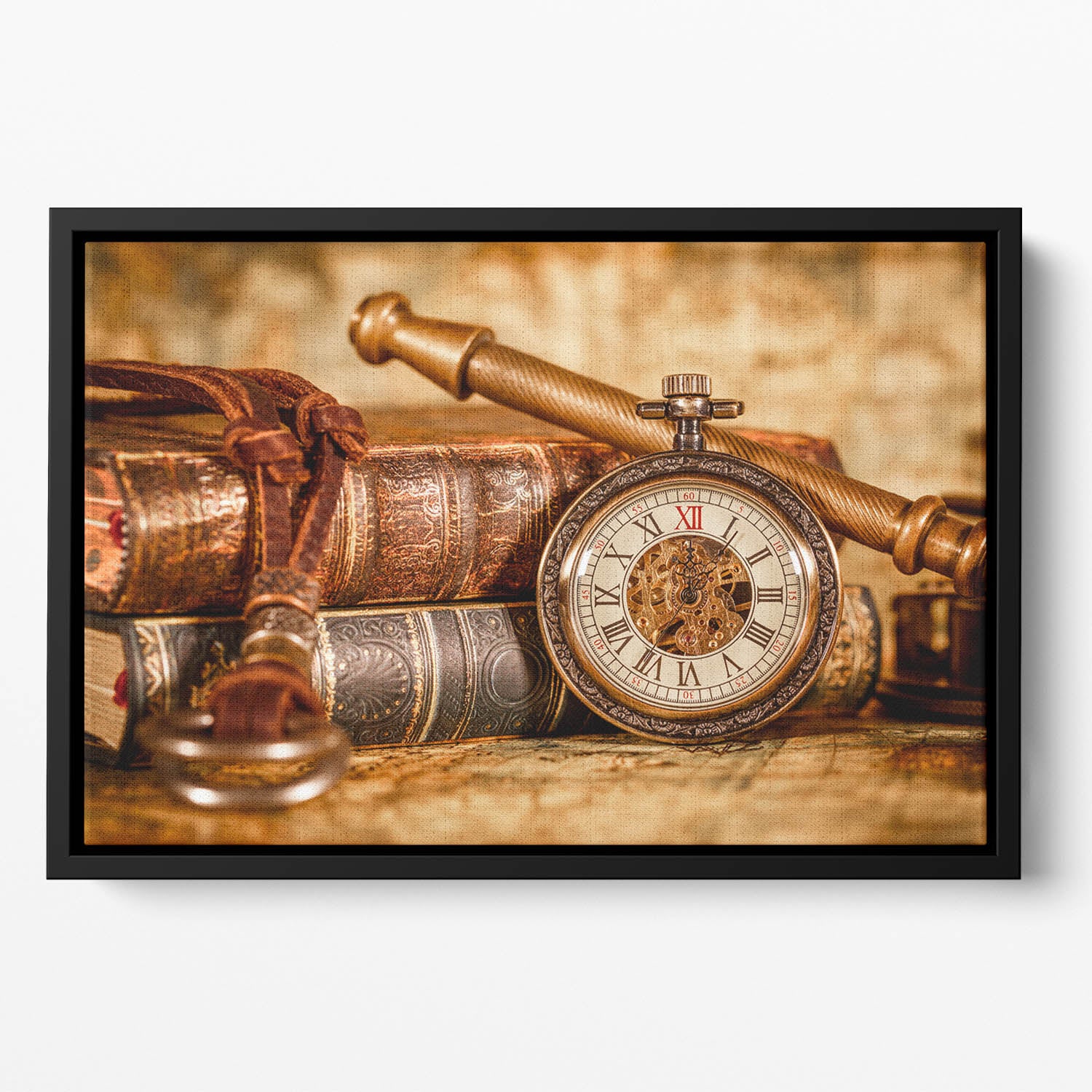 Vintage Antique pocket watch Floating Framed Canvas