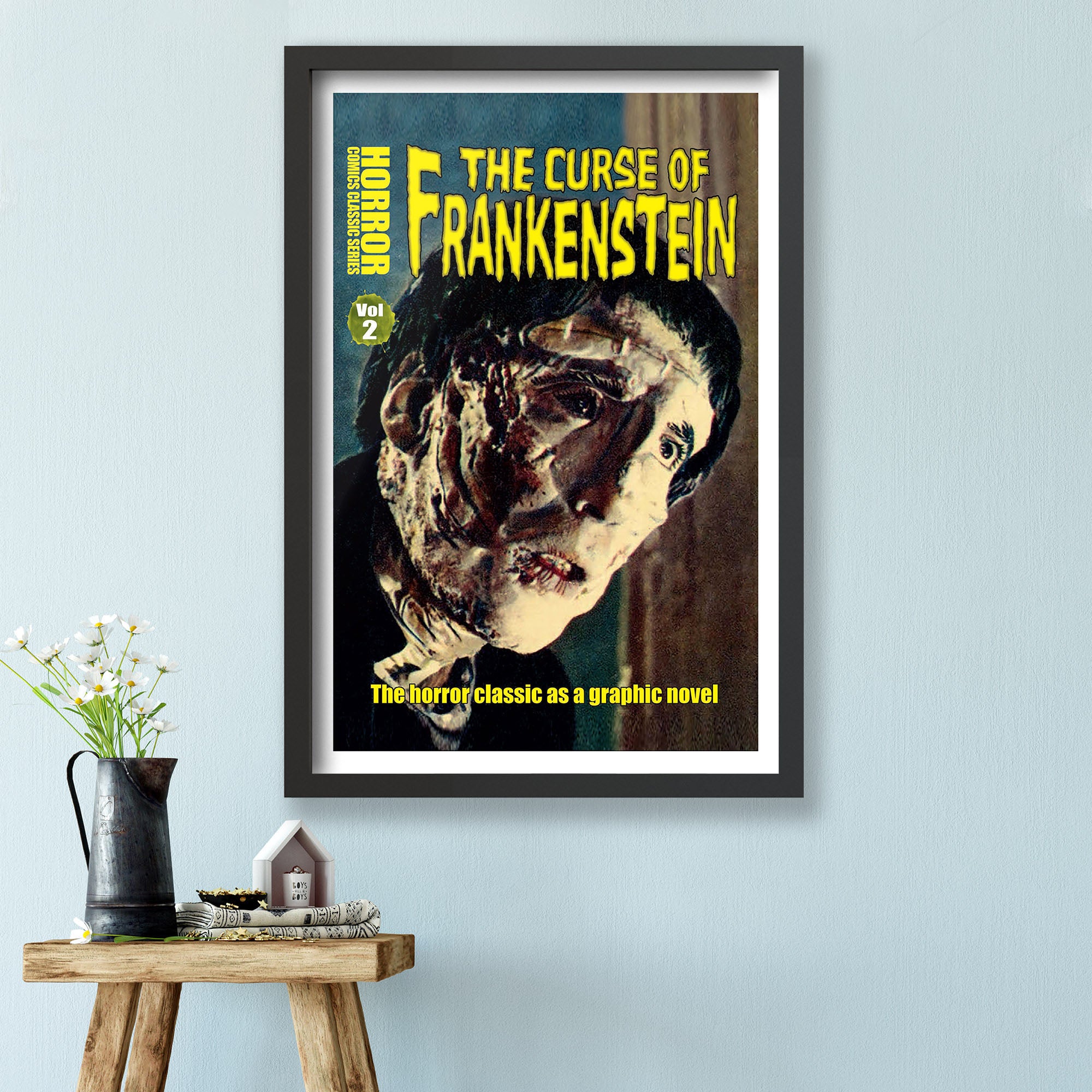 horror line the curse of frankenstein framed print wall art