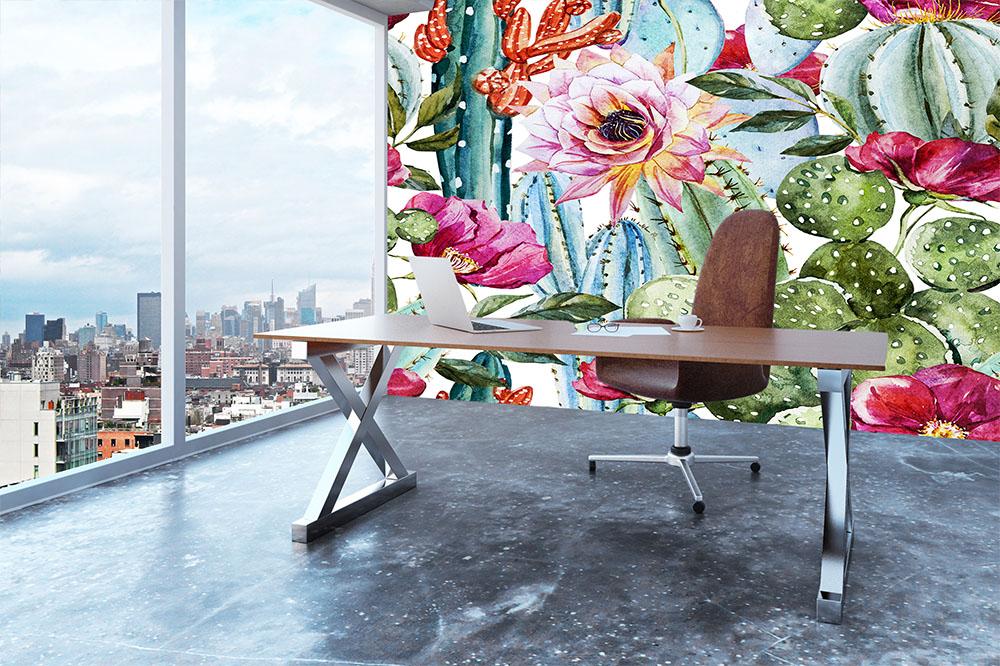 Watercolor cactus pattern Wall Mural Wallpaper - Canvas Art Rocks - 3